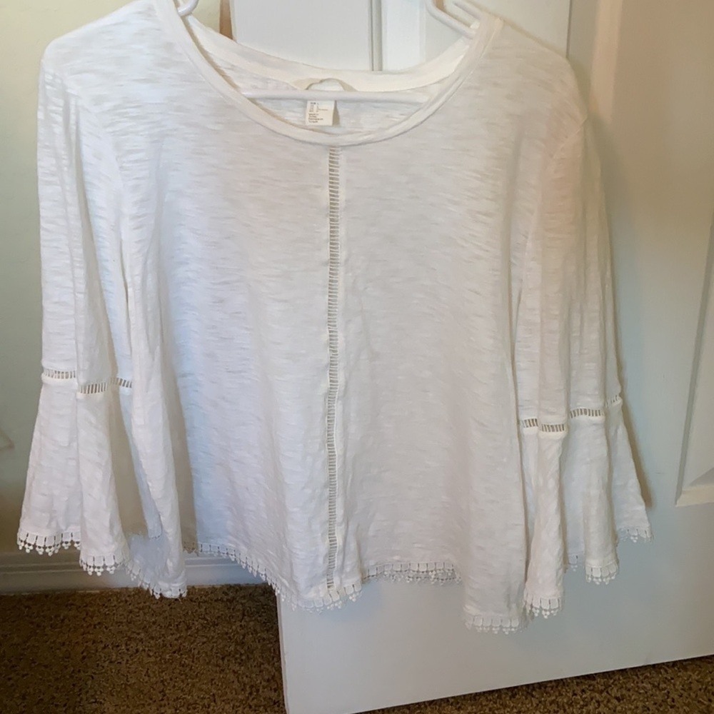 h&m white flare sleeve shirt